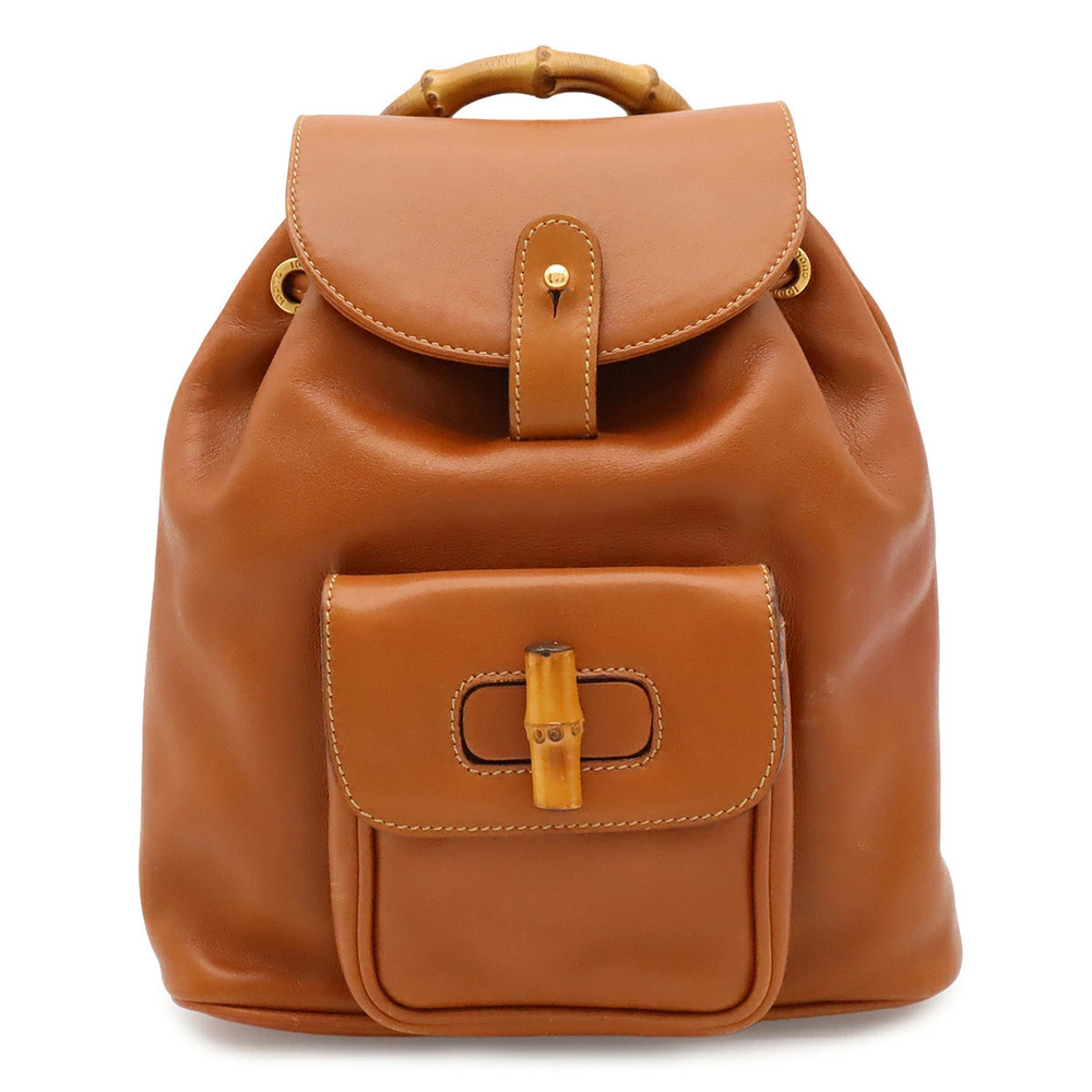 Gucci Bamboo Backpack Rucksack Daybag Rucksack Shoulder Bag Leather Brown